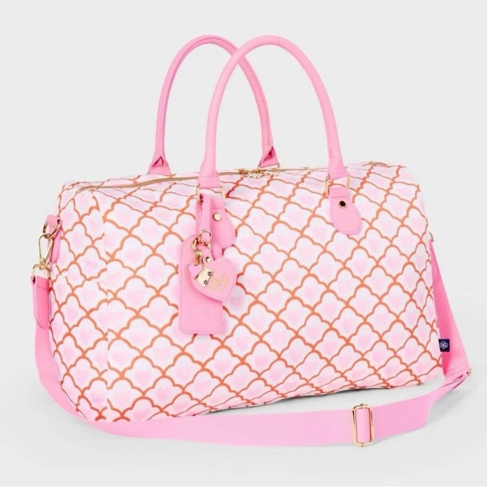 Roller Rabbit Pink & Gold Trellis Travel Duffel